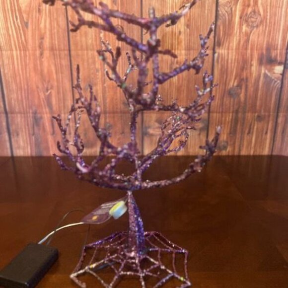 Purple Halloween Flashing Tree With Spider Web Base & LED Lights - Picture 7 of 7